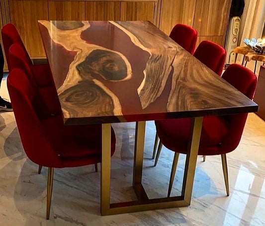 Walnut Wood Epoxy Resin Table with Red Epoxy