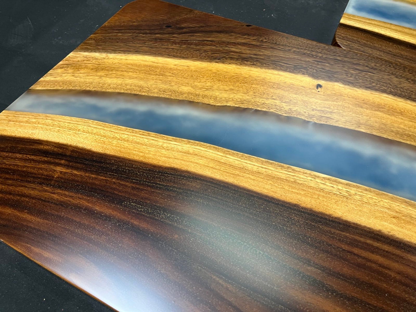 Walnut Wood Epoxy Resin Bar Table and Stools Set with Ocean Waves Design