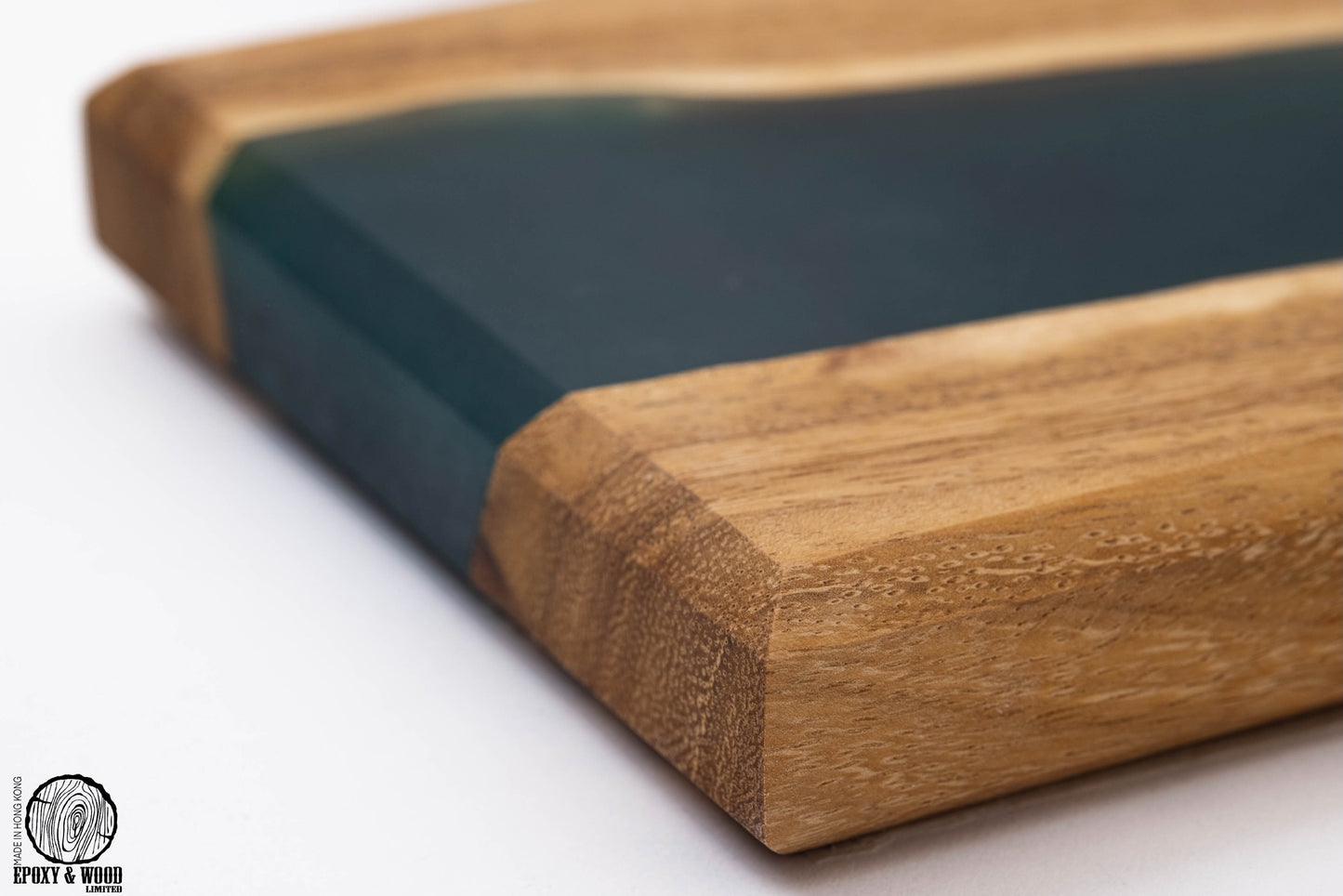 Handmade Wood Live Edge Square Coaster with Green Epoxy