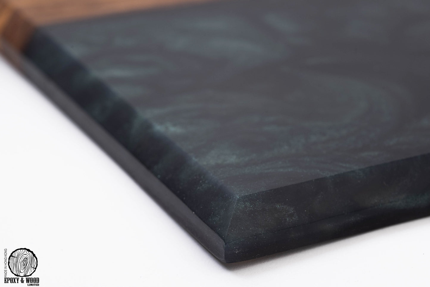 Handmade Olive Wood Live Edge Cutting Board with Glittery Black Epoxy