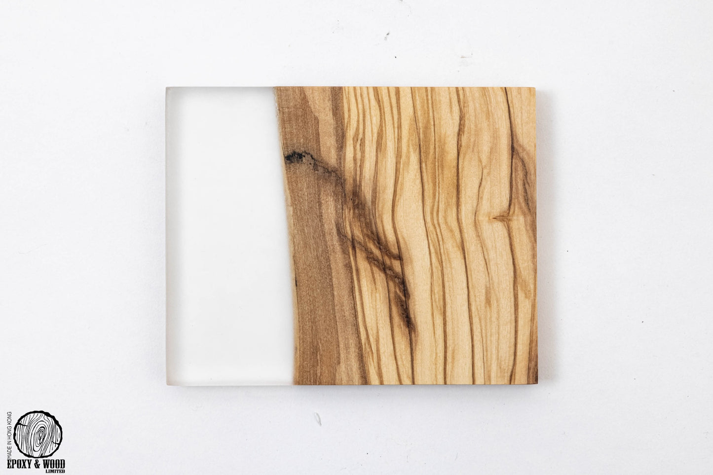 Handmade Olive Wood Live Edge Coaster with Clear Epoxy