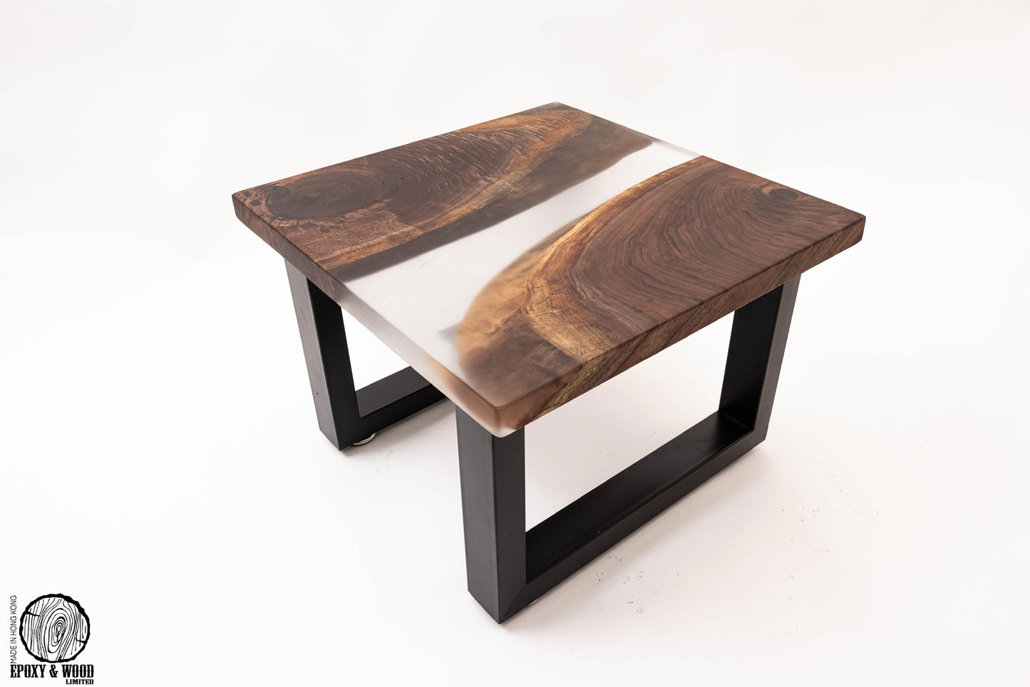 Handmade Black Walnut Wood Coffee Table with Clear Epoxy River - 50x50cm