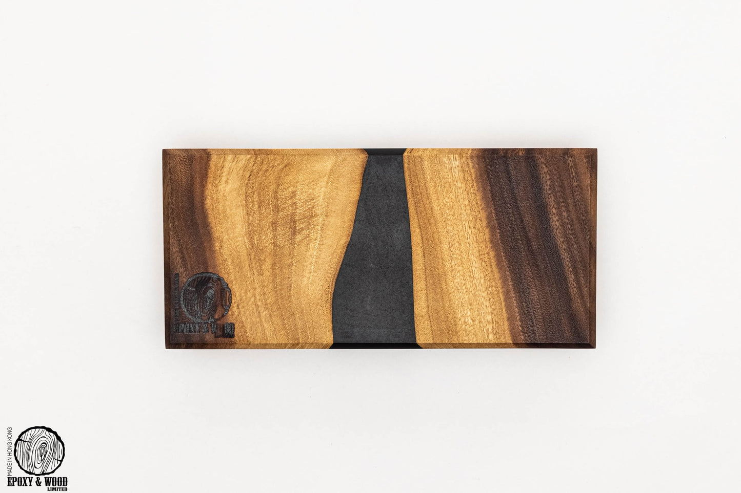 Handmade Walnut Wood Live Edge Serving Board with Black Epoxy River