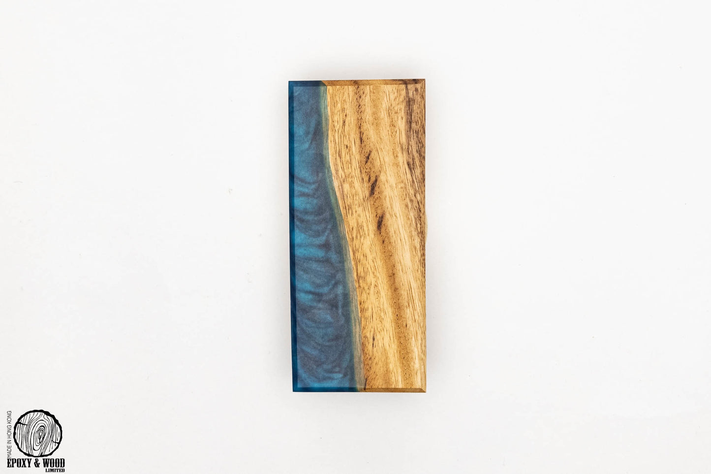 Handmade Walnut Wood Live Edge Rectangular Coaster with Glittery Blue Epoxy