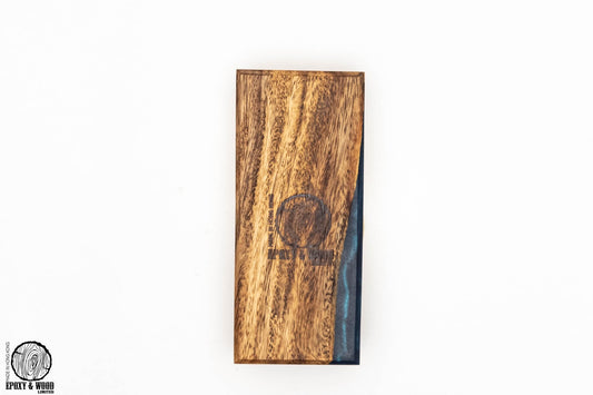 Handmade Walnut Wood Live Edge Rectangular Coaster with Glittery Blue Epoxy