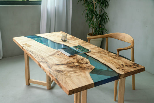 Poplar Wood Epoxy Resin Table  (with SAICOS Premium Hardwax-Oil Finish)
