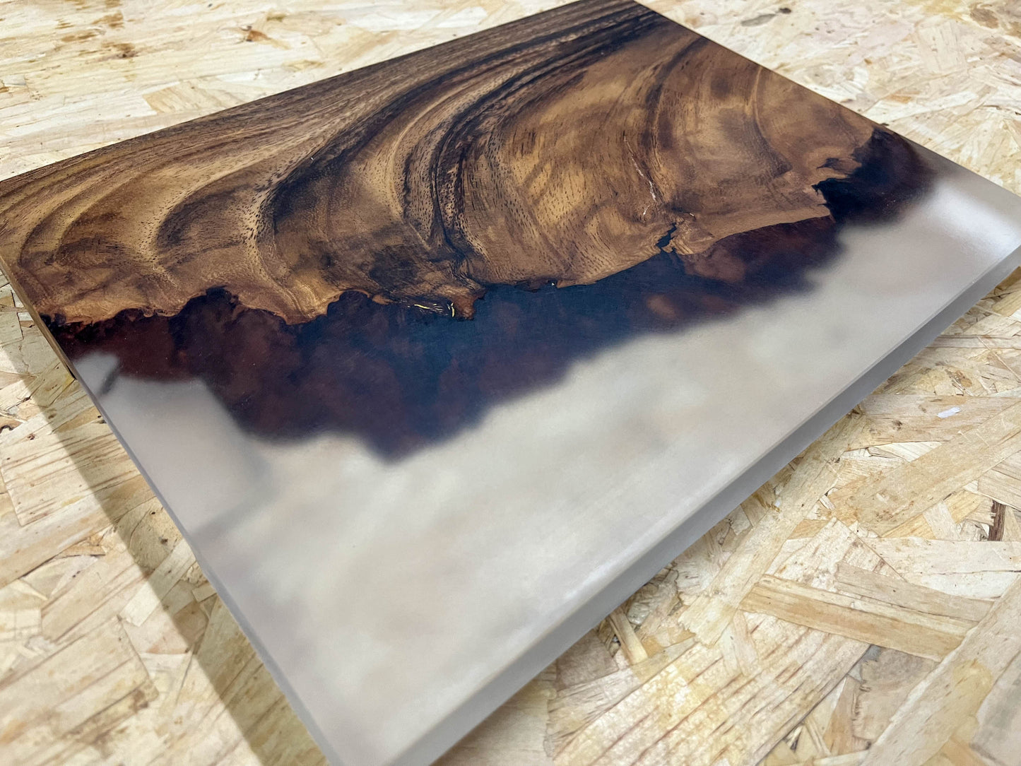 Handmade Walnut Wood Live Edge Serving Board with Clear Epoxy River