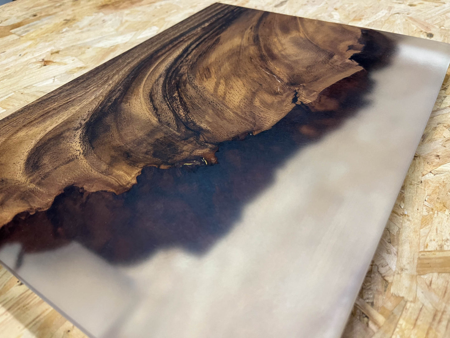 Handmade Walnut Wood Live Edge Serving Board with Clear Epoxy River
