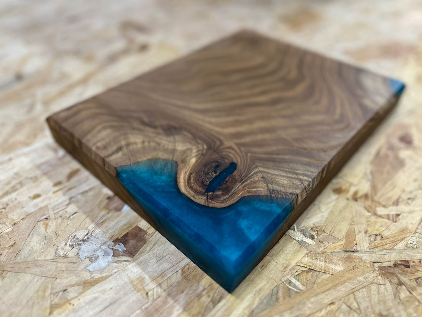 Handmade Elm Wood Live Edge Serving Board with Glittering Epoxy Resin